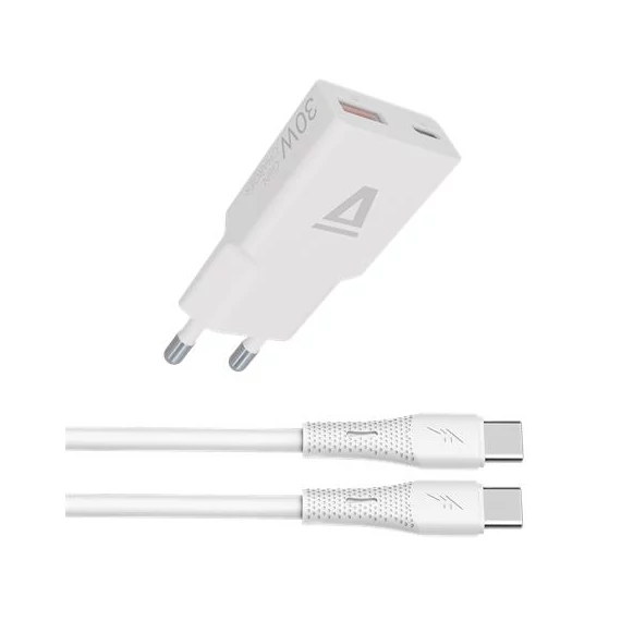 Hálózati töltő + USB-C - USB-C kábel, 1,5 m, AVAX "CH6413", fehér