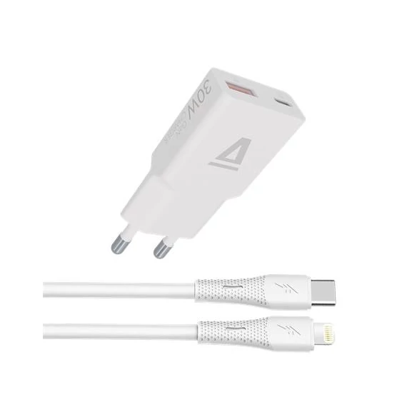 Hálózati töltő + USB-C - Lightning (Apple) kábel, AVAX "CH6414", fehér