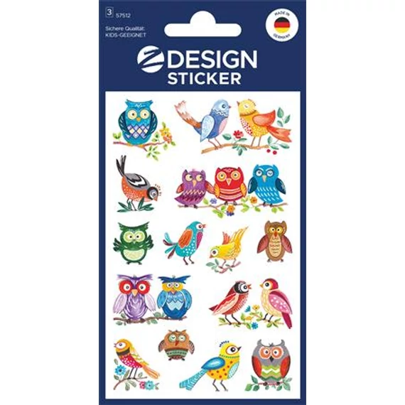 Matrica, papír, 3 ív, 76x120 mm, AVERY ZWECKFORM, "Z-Design No.57512", bagoly