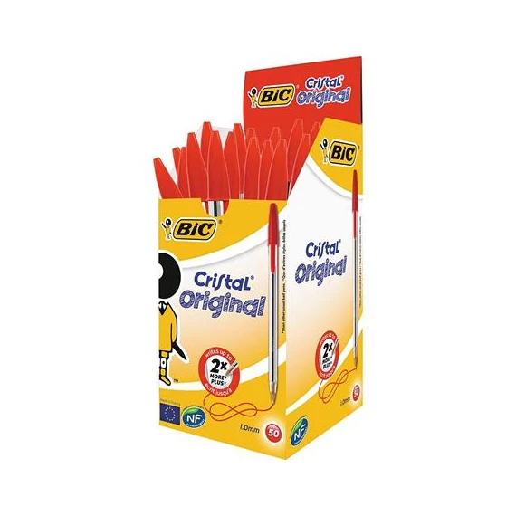 Golyóstoll, 0,32 mm, kupakos, BIC "Cristal Original", piros