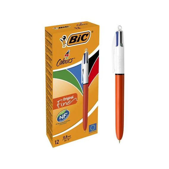 Golyóstoll, 0,3 mm, nyomógombos, négyszínű, BIC "4 Colours Fine"