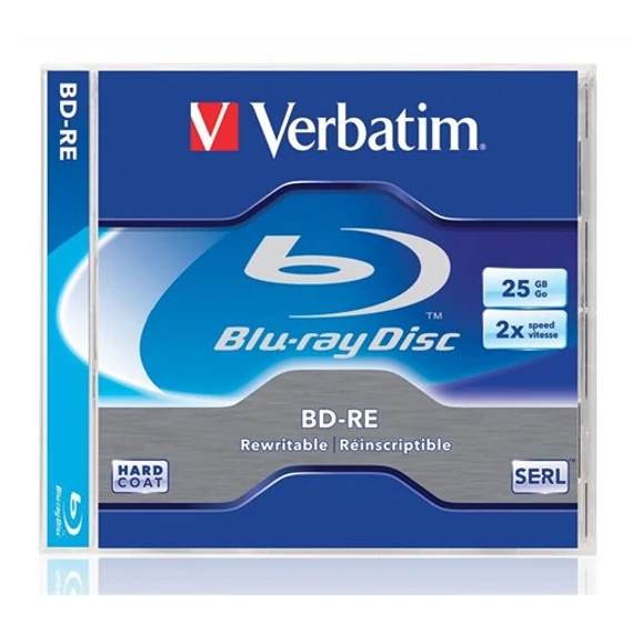BD-RE BluRay lemez, újraírható, 25GB, 1-2x, 1 db, normál tok, VERBATIM