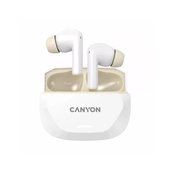 Fülhallgató, TWS vezeték nélküli, Bluetooth 5.4, CANYON "Hexagon 7", fehér-bézs
