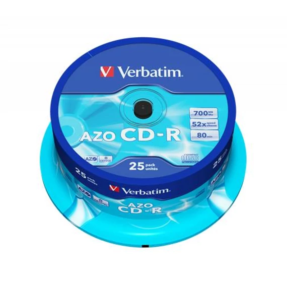CD-R lemez, Crystal bevonat, AZO, 700MB, 52x, 25 db, hengeren VERBATIM "DataLife Plus"