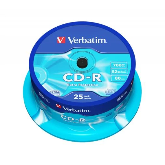 CD-R lemez, 700MB, 52x, 25 db, hengeren, VERBATIM "DataLife"