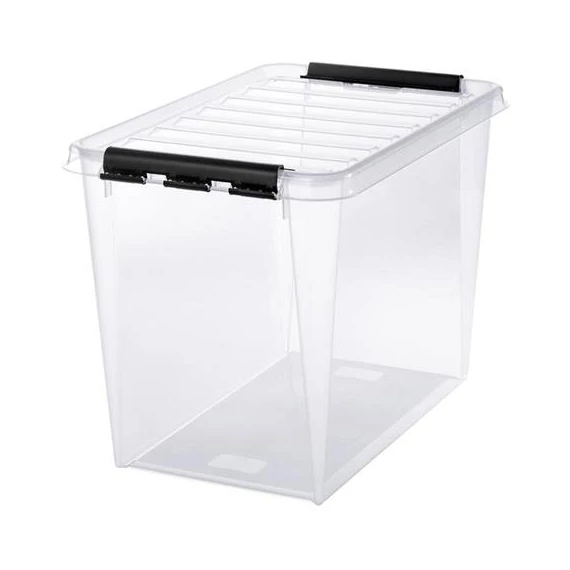 Műanyag tárolódoboz, 61 liter, fekete fogantyúkkal, SMARTSTORE "Classic 65", átlátszó