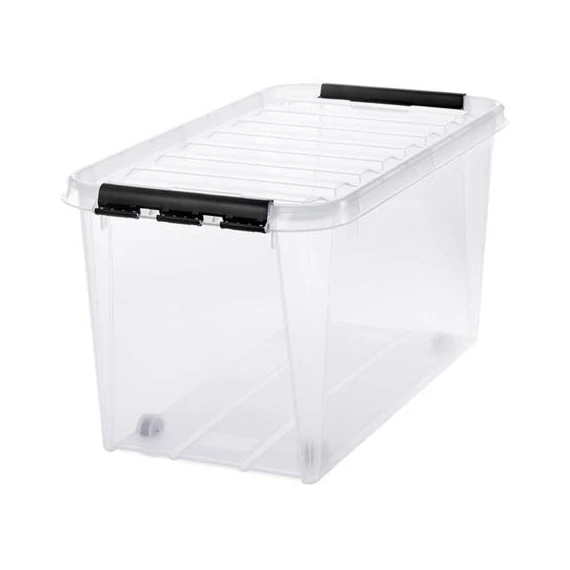 Műanyag tárolódoboz, 70 liter, fekete fogantyúkkal, SMARTSTORE "Classic 70", átlátszó