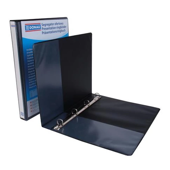 Gyűrűs könyv, panorámás, 4 gyűrű, D alakú, 44 mm, A4, PP, DONAU, fekete Gyűrűs könyv, panorámás, 4 gyűrű, D alakú, 44 mm, A4, PP, DONAU, fekete