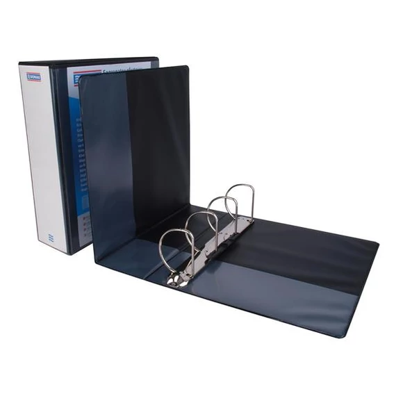 Gyűrűs könyv, panorámás, 4 gyűrű, D alakú, 100 mm, A4, PP, DONAU, fekete Gyűrűs könyv, panorámás, 4 gyűrű, D alakú, 100 mm, A4, PP, DONAU, fekete
