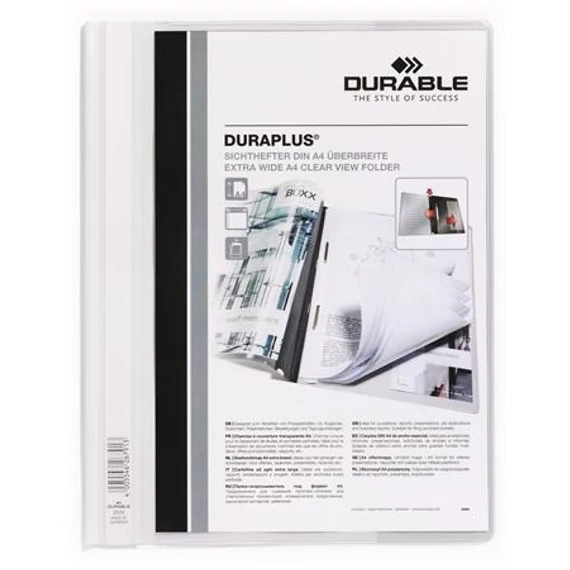 Gyorsfűző, A4, széles, panorámás, DURABLE "DURAPLUS®", fehér