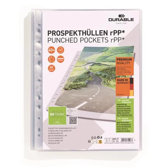 Genotherm, lefűzhető, PP, A4, 80 mikron, DURABLE "PREMIUM", 40 db/csomag