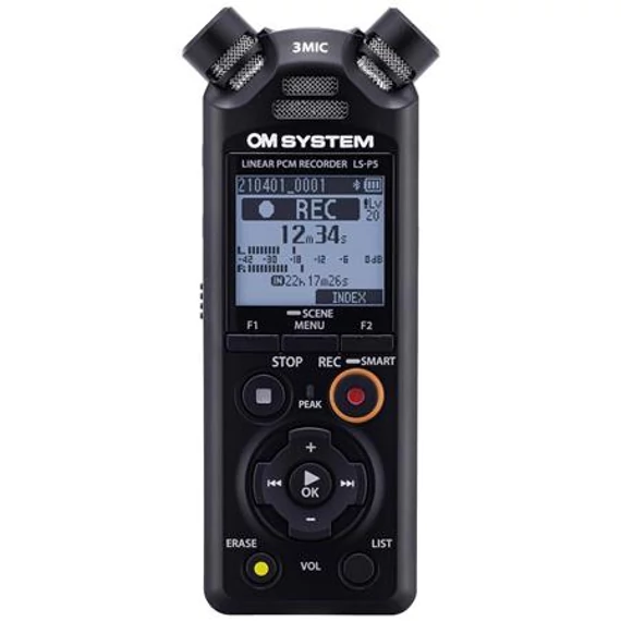 Diktafon, digitális, 16 GB memória, OM SYSTEM "LS-P5", fekete