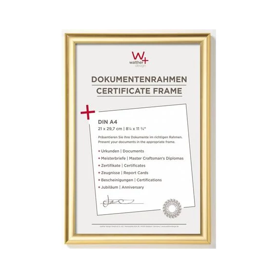 Képkeret, műanyag, 21x29,7 cm, A4, "Walther Trendstyle", arany Képkeret, műanyag, 21x29,7 cm, A4, "Walther Trendstyle", arany