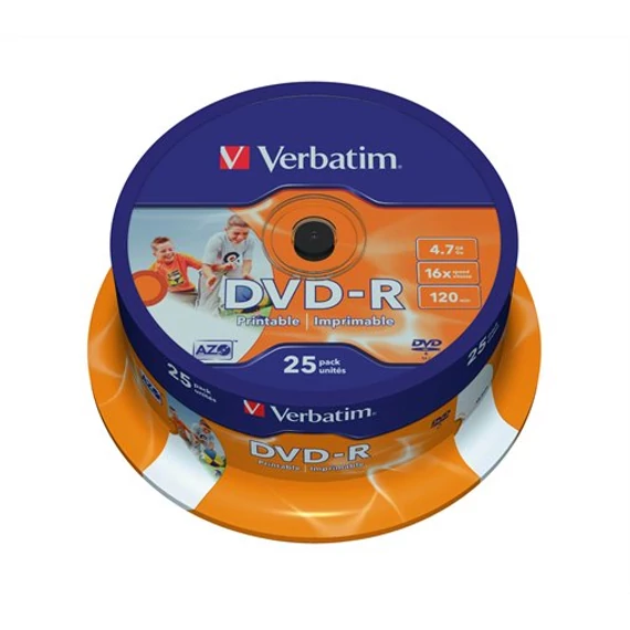 DVD-R lemez, nyomtatható, matt, ID, 4,7GB, 16x, 25 db, hengeren, VERBATIM