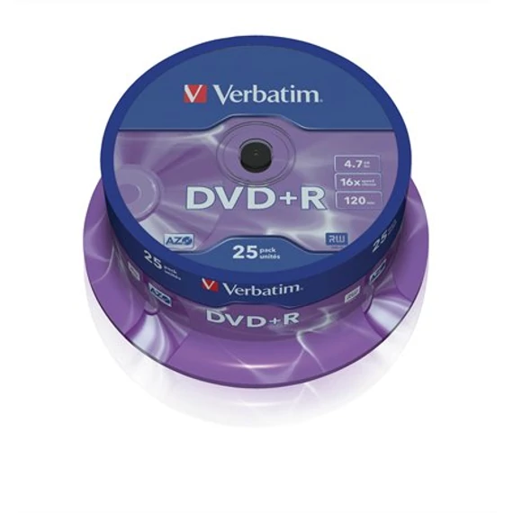 DVD+R lemez, AZO, 4,7GB, 16x, 25 db, hengeren, VERBATIM
