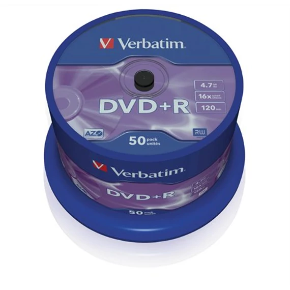 DVD+R lemez, AZO, 4,7GB, 16x, 50 db, hengeren, VERBATIM