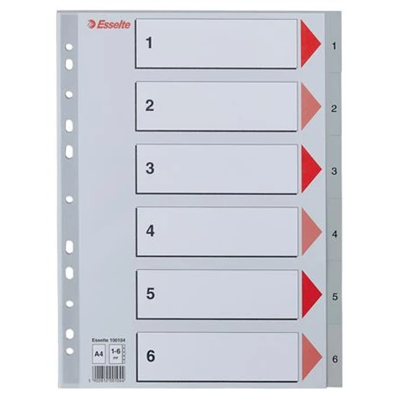 Regiszter, műanyag, A4, 1-6, ESSELTE, szürke