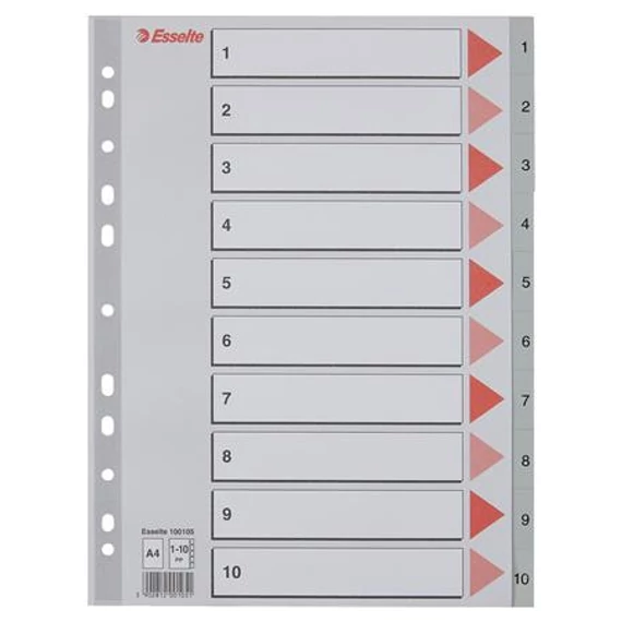 Regiszter, műanyag, A4, 1-10, ESSELTE,szürke