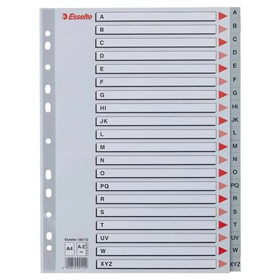 Regiszter, műanyag, A4, A-Z, ESSELTE, szürke