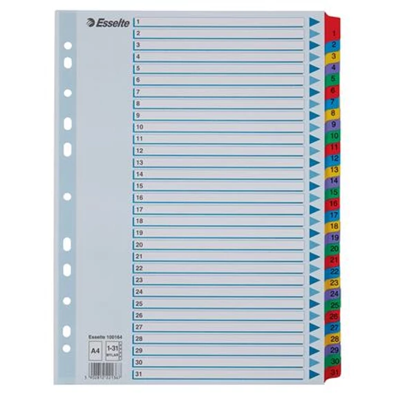 Regiszter, karton, A4, 1-31, ESSELTE "Mylar"