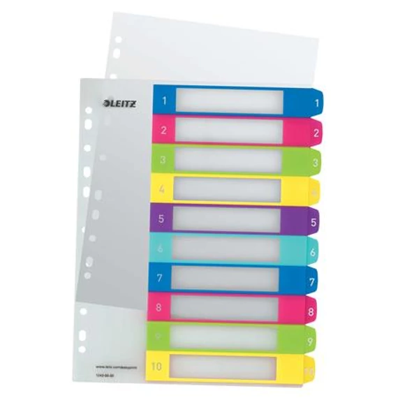 Regiszter, műanyag, A4 Maxi, 1-10, LEITZ "Wow"