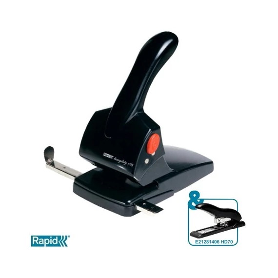 Lyukasztó, nagyteljesítményű, kétlyukú, 65 lap, RAPID "HDC65 Fashion", fekete Lyukasztó, nagyteljesítményű, kétlyukú, 65 lap, RAPID "HDC65 Fashion", fekete