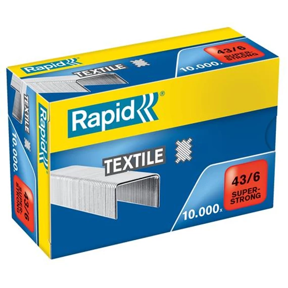 Tűzőkapocs, 43/6, horganyzott, textil, RAPID "Superstrong"
