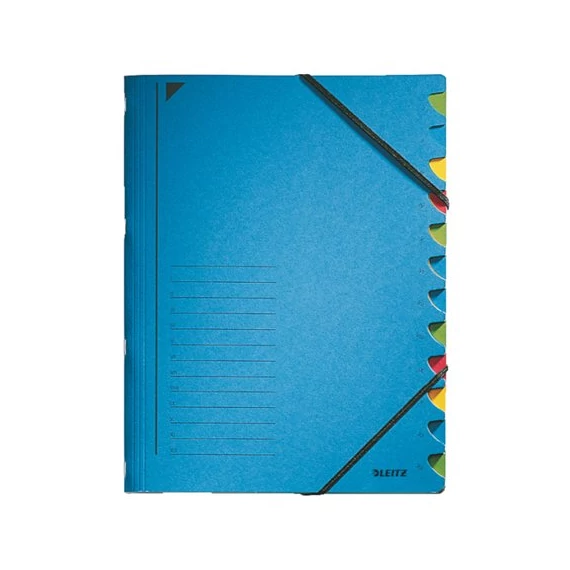 Gumis mappa, karton, A4, regiszteres, 12 részes, LEITZ, kék
