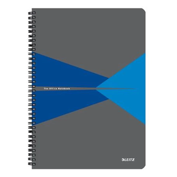 Spirálfüzet, A4, kockás, 90 lap, PP borító, LEITZ "Office", szürke-kék