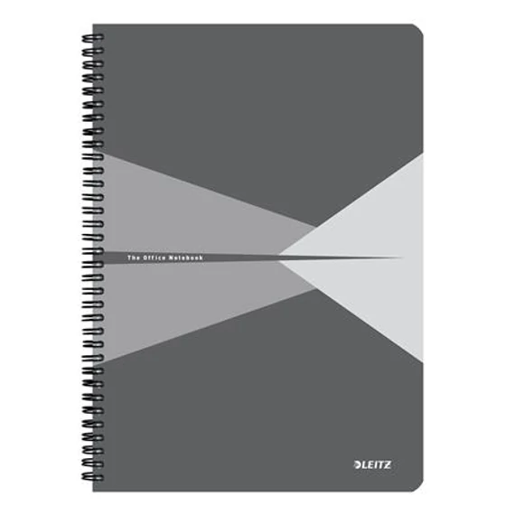 Spirálfüzet, A4, vonalas, 90 lap, PP borító, LEITZ "Office", szürke