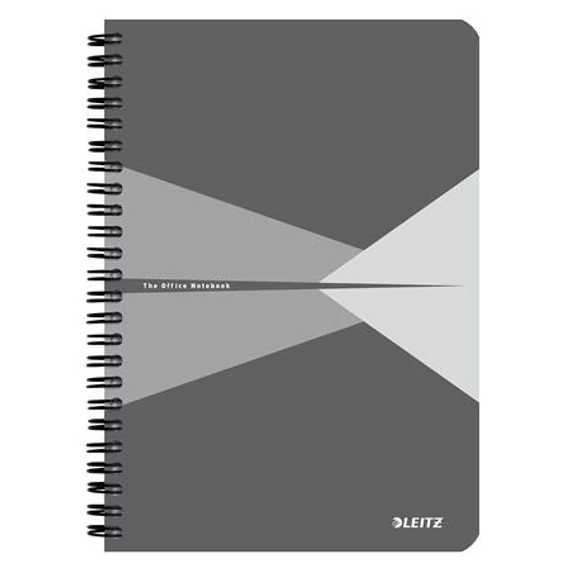 Spirálfüzet, A5, kockás, 90 lap, PP borító, LEITZ "Office", szürke Spirálfüzet, A5, kockás, 90 lap, PP borító, LEITZ "Office", szürke