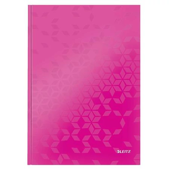 Beíró, A4, vonalas, 80 lap, keményfedeles, LEITZ "Wow", rózsaszín