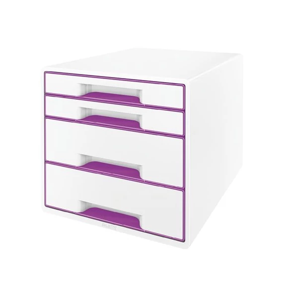 Irattároló, műanyag, 4 fiókos, LEITZ "Wow Cube", fehér/lila