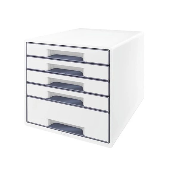 Irattároló, műanyag, 5 fiókos, LEITZ "Wow Cube", fehér/szürke