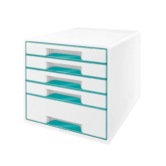 Irattároló, műanyag, 5 fiókos, LEITZ "Wow Cube", fehér/jégkék