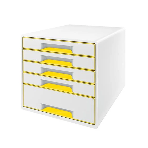 Irattároló, műanyag, 5 fiókos, LEITZ "Wow Cube", fehér/sárga