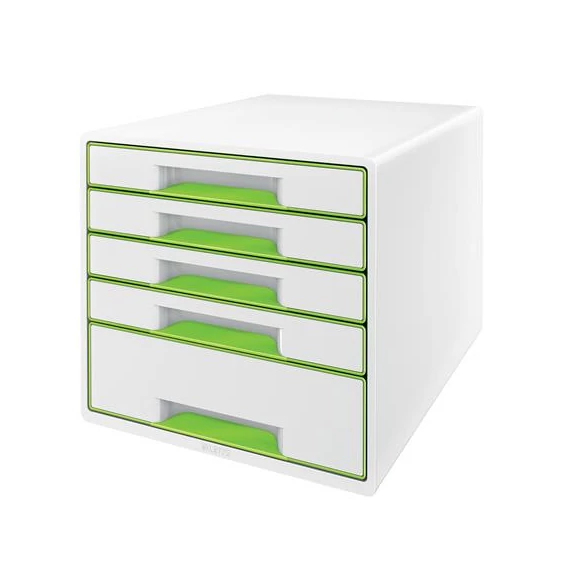 Irattároló, műanyag, 5 fiókos, LEITZ "Wow Cube", fehér/zöld