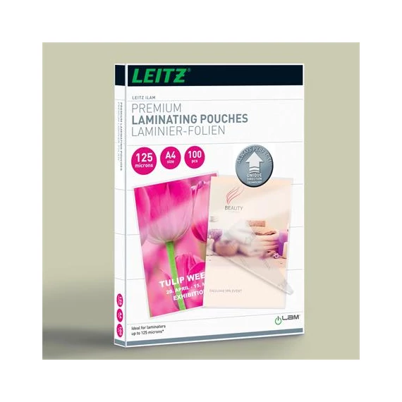 Meleglamináló fólia, 125 mikron, A4, fényes, UDT technológiával, LEITZ "iLam"