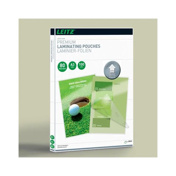 Meleglamináló fólia, 80 mikron, A3, fényes, UDT technológiával, LEITZ "iLam"