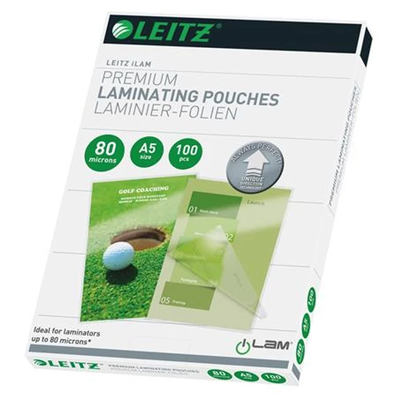 Meleglamináló fólia, 80 mikron, A5, fényes, UDT technológiával, LEITZ "iLam"