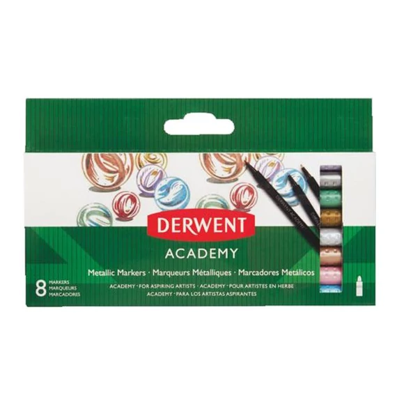 Filctoll készlet, DERWENT, "Academy", 8 különböző metál szín