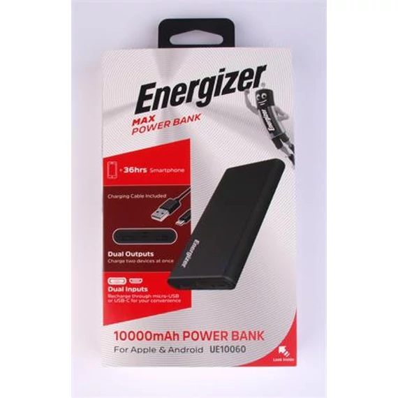 Hordozható akkumulátor, 2xUSB-A, 10000mAh, 10,5W, ENERGIZER "MAX Power"