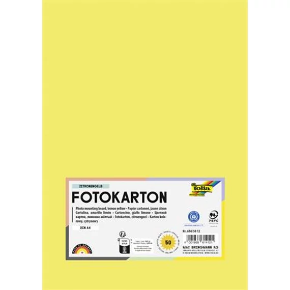 Dekorkarton, 2 oldalas, A4, 300 g, 50 lap, FOLIA, citromsárga