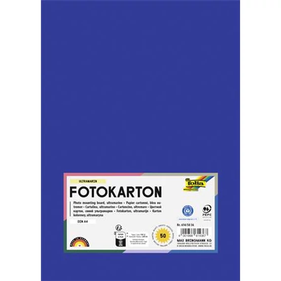 Dekorkarton, 2 oldalas, A4, 300 g, 50 lap, FOLIA, mélykék