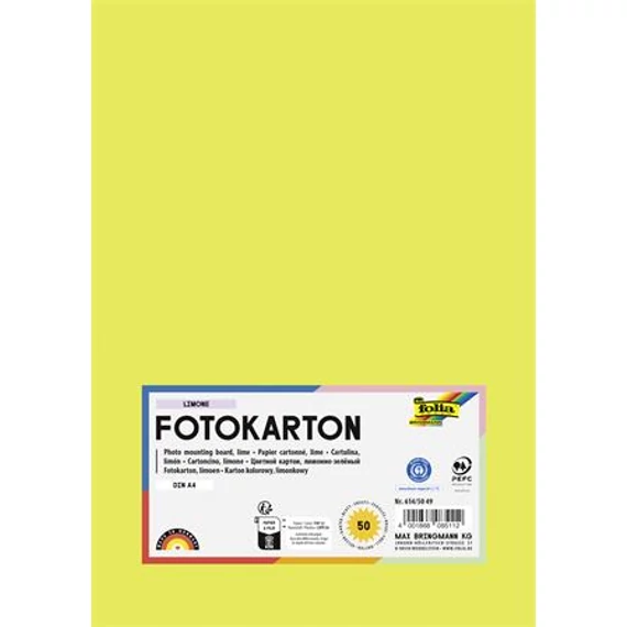 Dekorkarton, 2 oldalas, A4, 300 g, 50 lap, FOLIA, limezöld