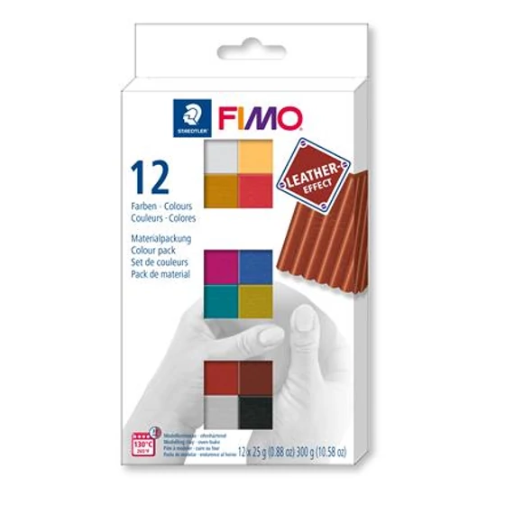 Gyurma, készlet, 12x25 g, égethető, FIMO "Leather Effect", 12 különböző szín