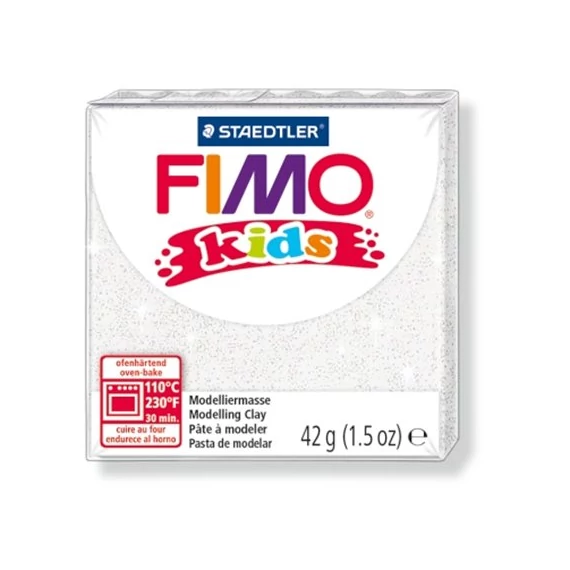 Gyurma, 42 g, égethető, FIMO "Kids", glitteres fehér