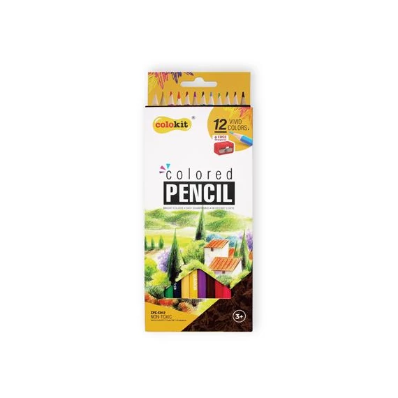 Színes ceruza készlet, hatszögletű, hegyezővel, COLOKIT, 12 különböző szín