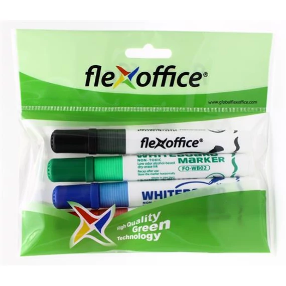 Táblamarker, 2,5 mm, kúpos, szett, FLEXOFFICE "WB02", 4 szín