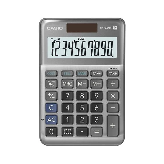 Számológép, asztali, 10 számjegy, CASIO "MS-100 FM", szürke